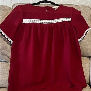 Elegant Burgundy Lace Trim Top. OVERSIZED